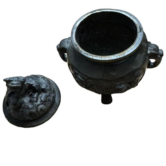 Chinese Triple Footed Brass Incense Burner Guardian Foo‎ Dog Lion Head 3.5” - Picture 5 of 8